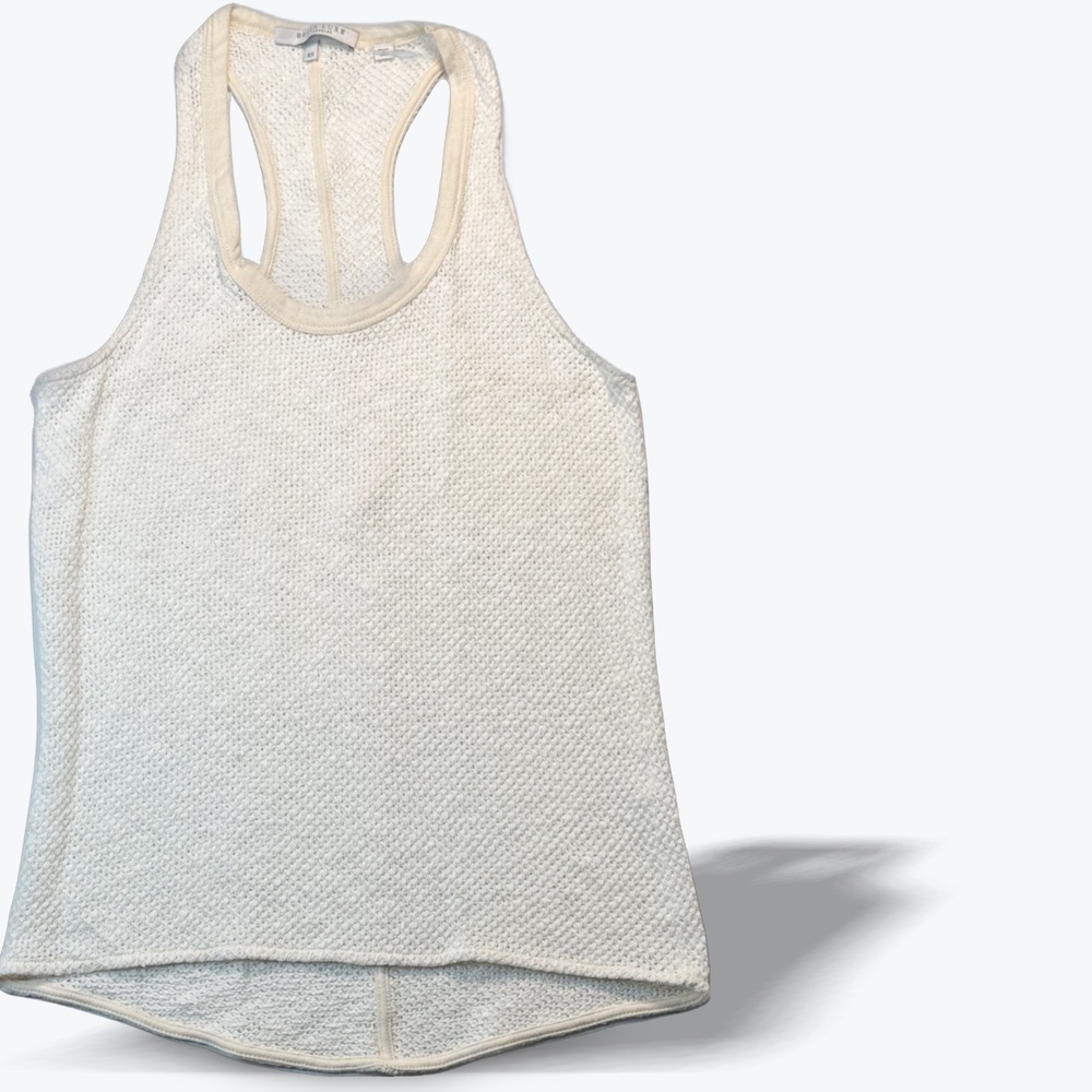 Bella Luxx Racerback Tank Top Knit High Low Textured Cream Ivory Trim  Womens XS